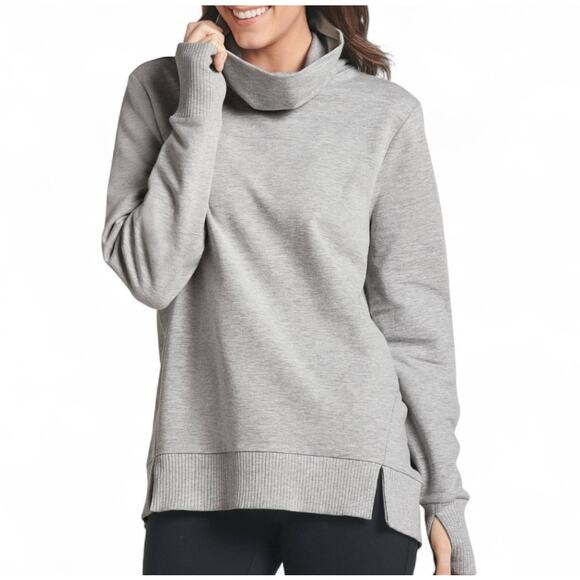 JOCKEY Gray Cowl Neck Sweatshirt Soft Fleece Stretch Hi-Lo Hem Top Womens Small - Picture 1 of 9